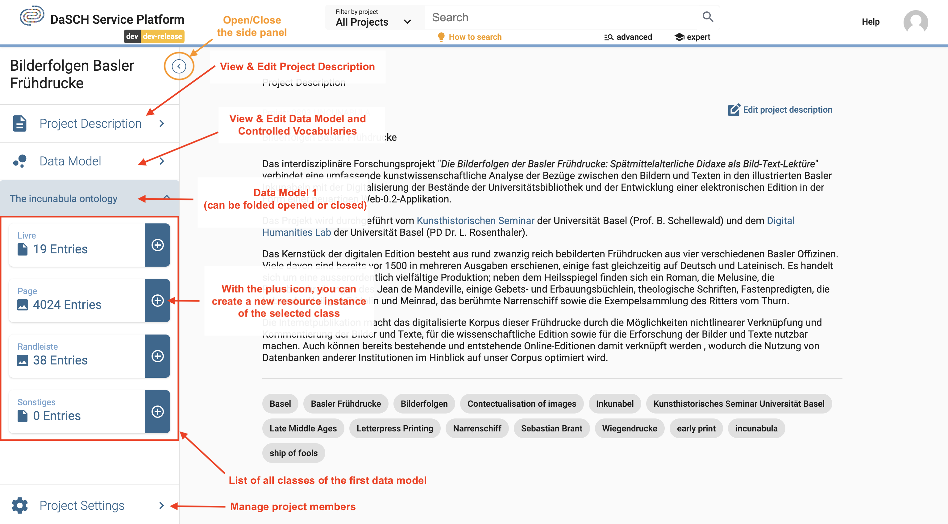 Project management available functionalities