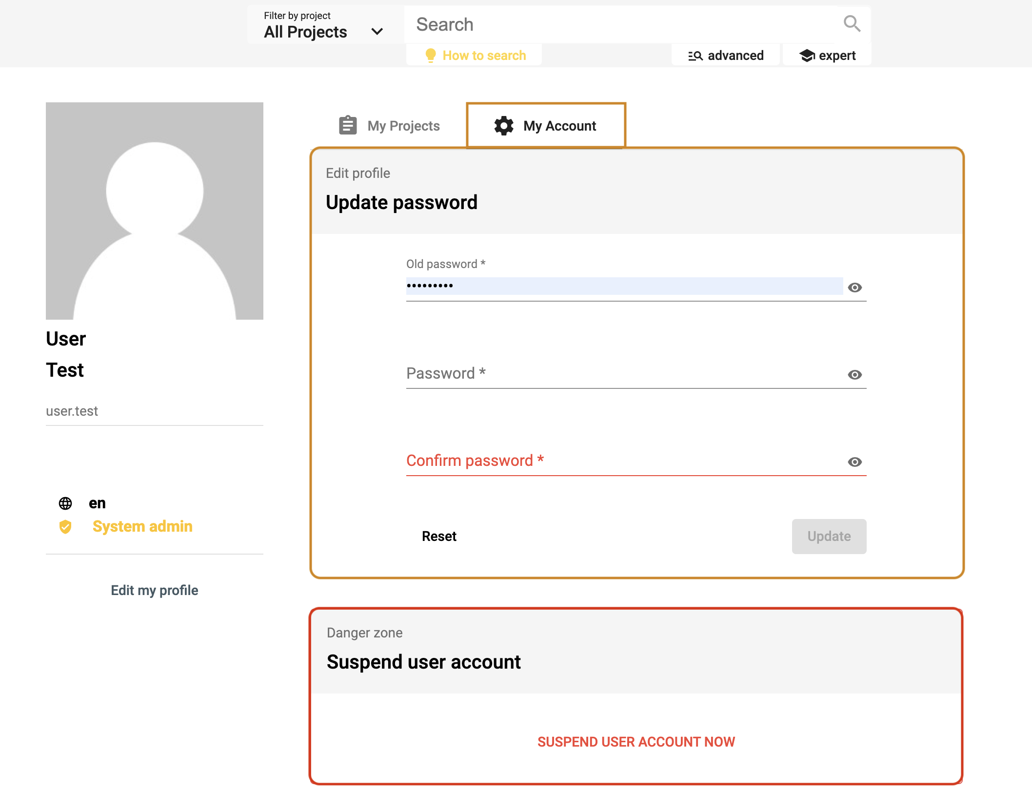 Get access to the user account where the user can reset its password and deactivate its own account