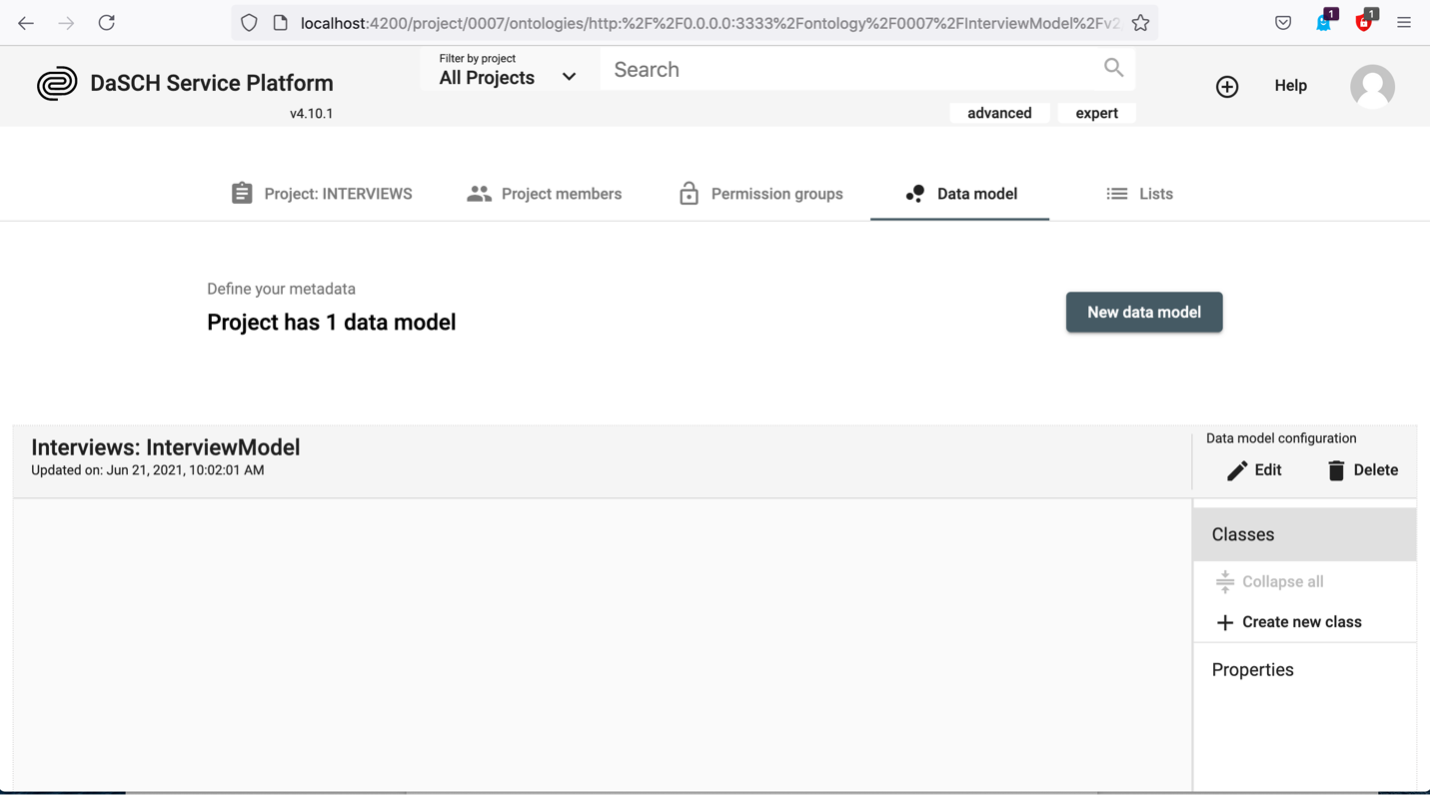 Layout after the creation of data model.