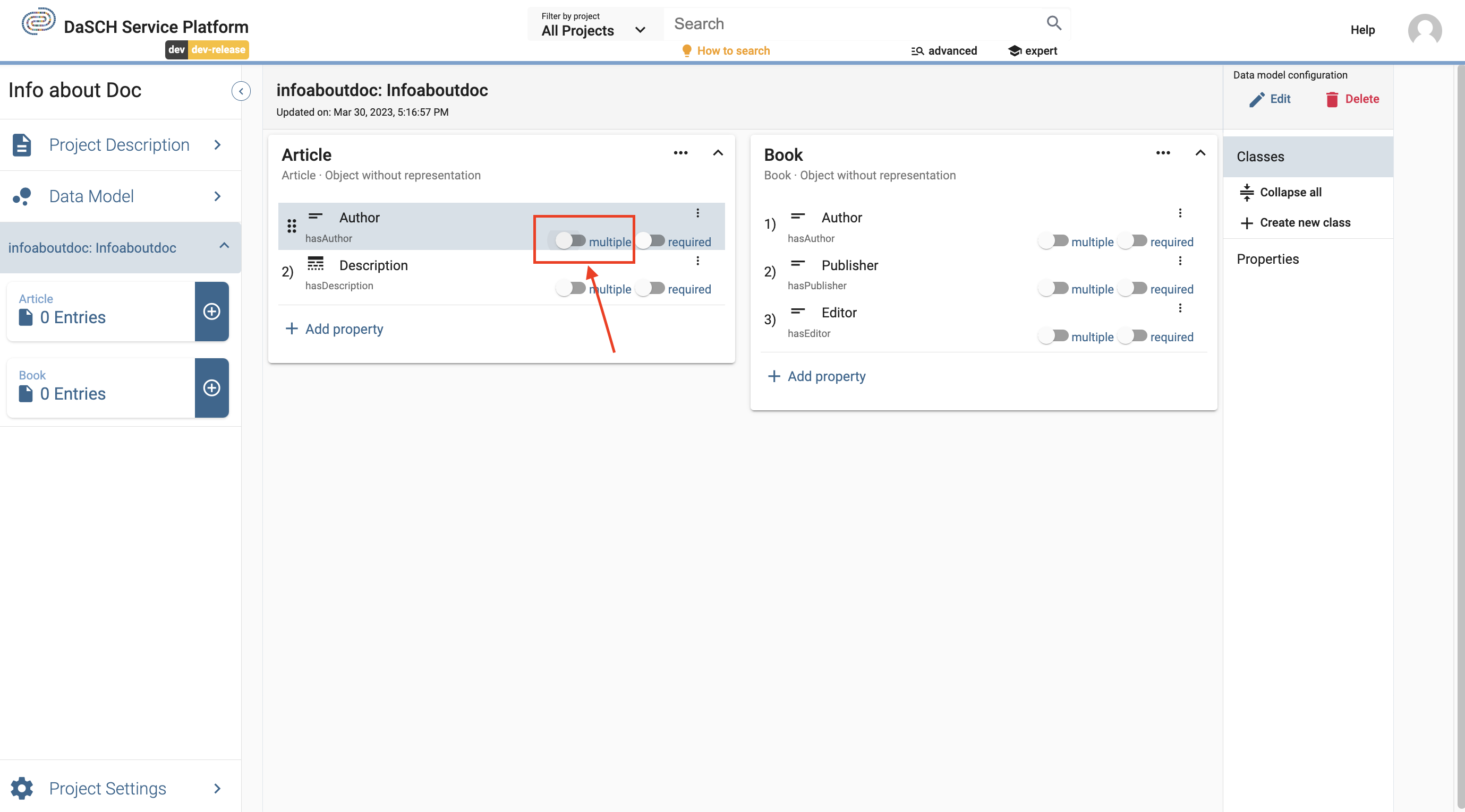 Changing a cardinality of a property without data