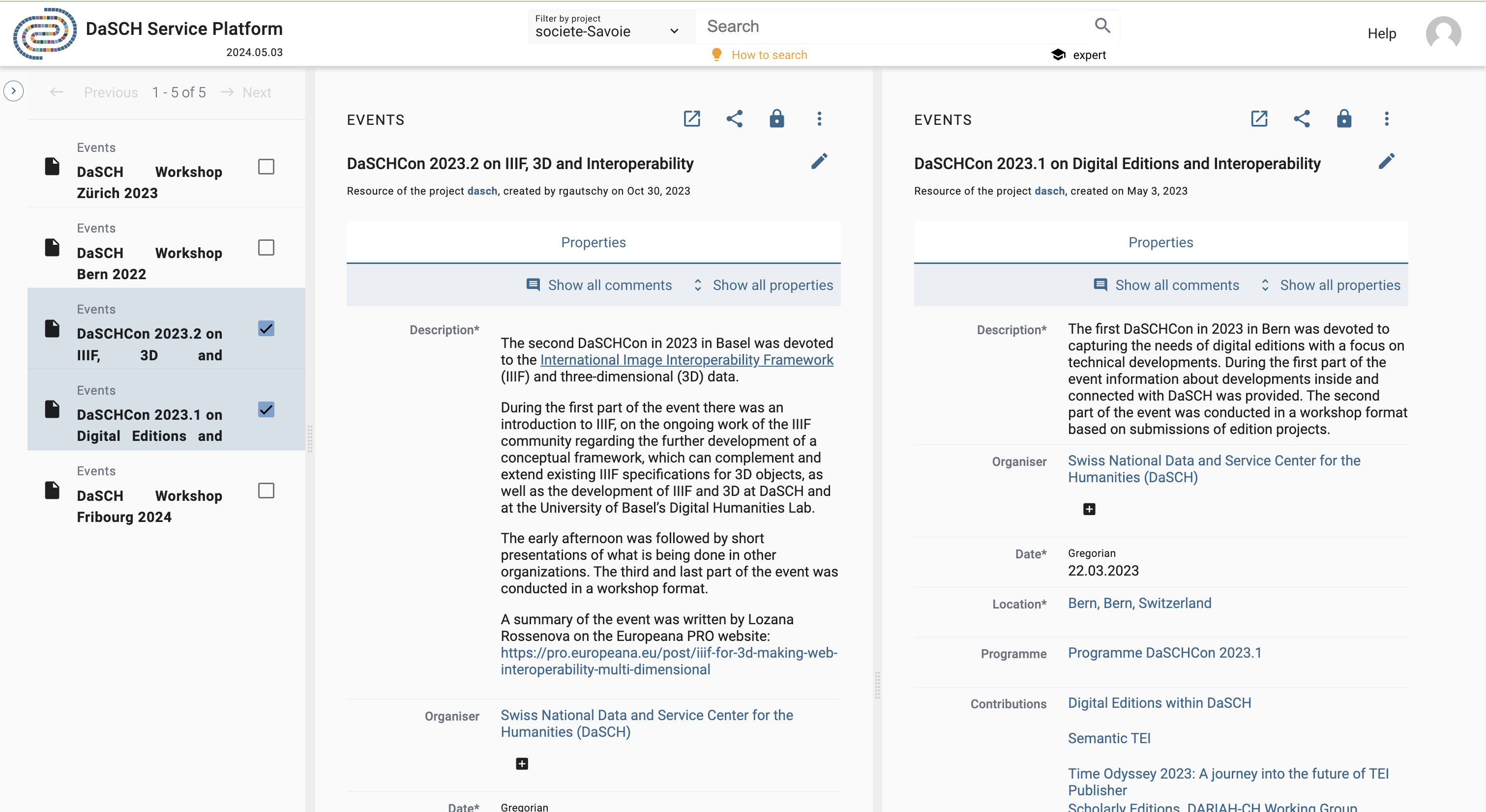 Visualise your selected resources side-by-side, e.g. 3 resources.