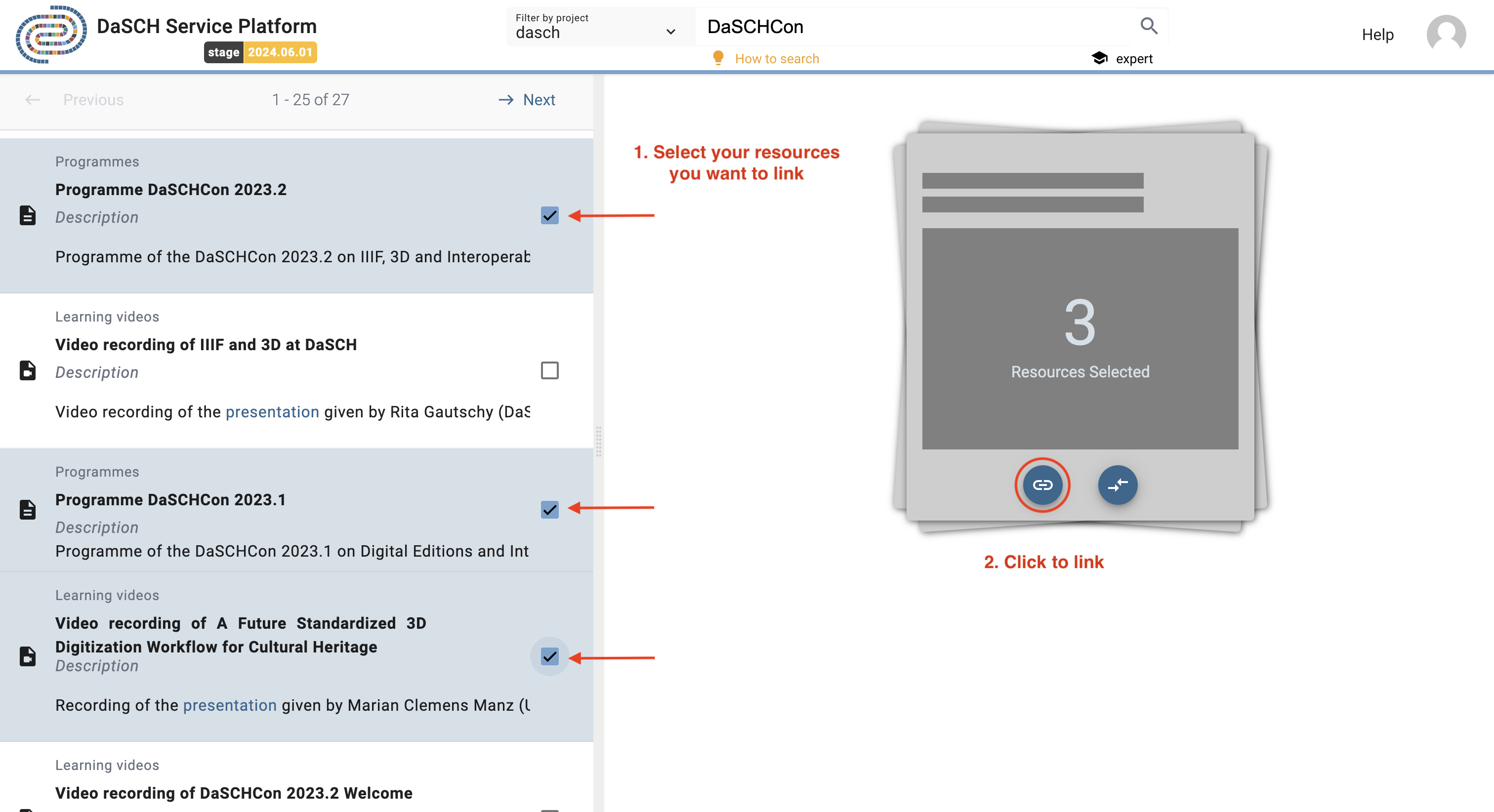 Select resources to link