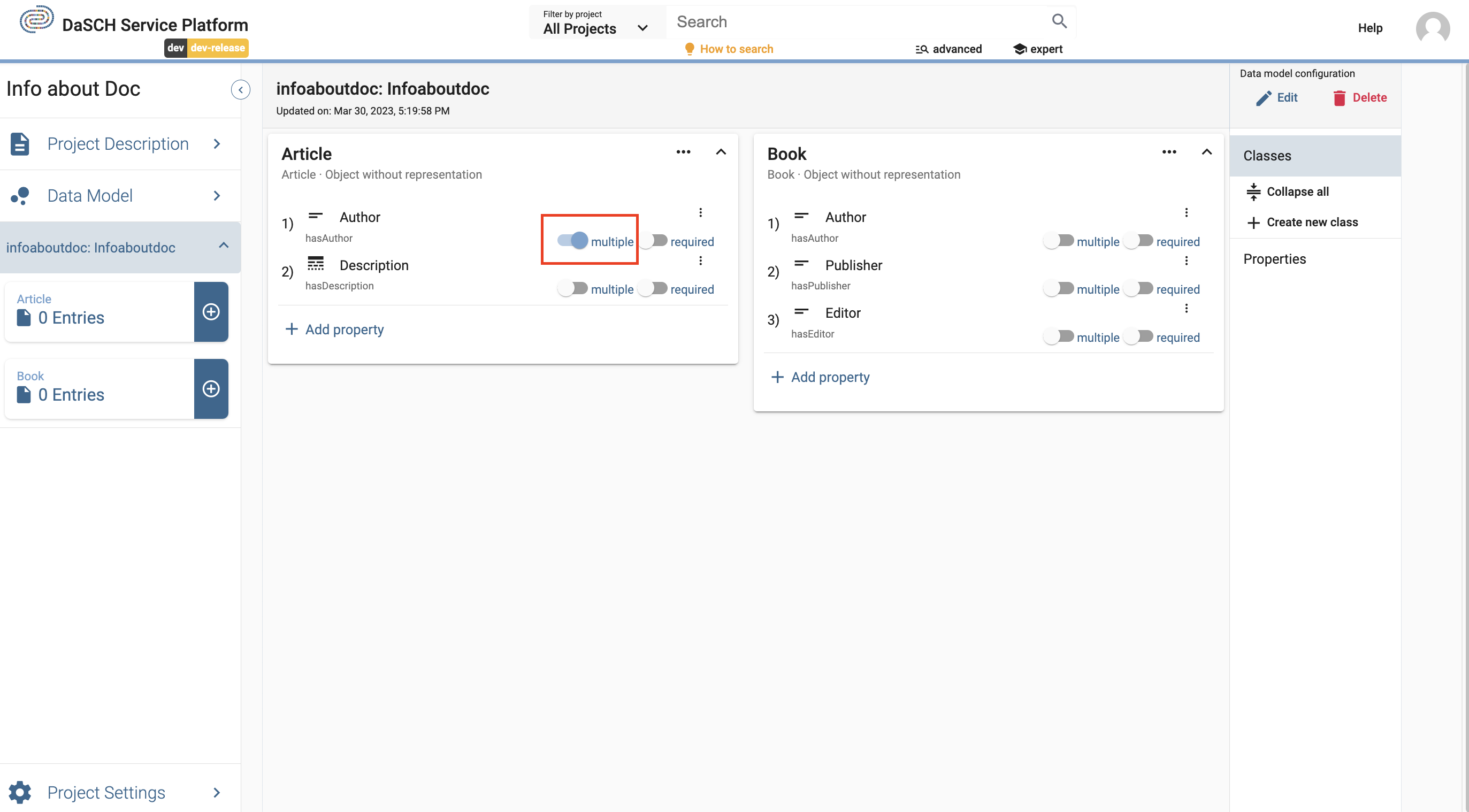 Changing a cardinality of a property without data