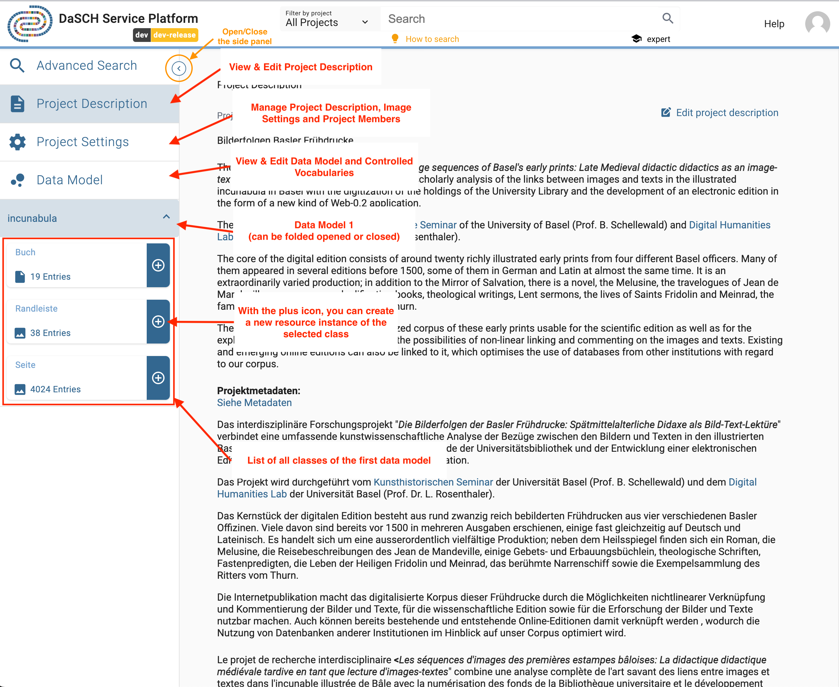 Project management available functionalities