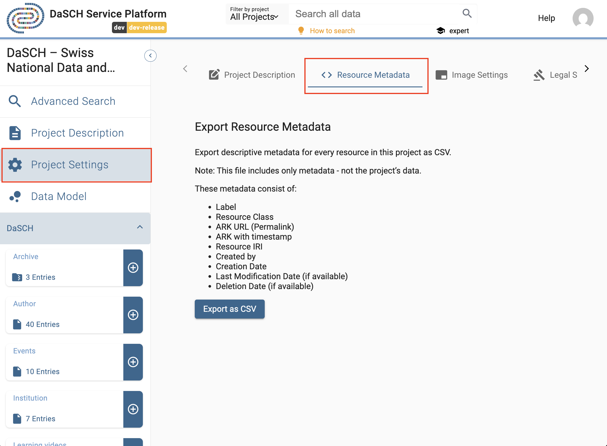 Resource Metadata View